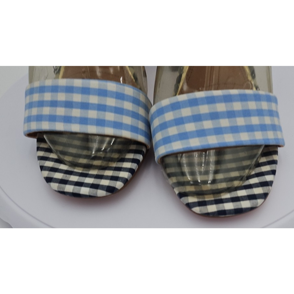 River Island Lt &‎ Dk Blue Gingham Strappy Sandal 4 inch Heels Womens Sz 7 *EUC* - Picture 3 of 16
